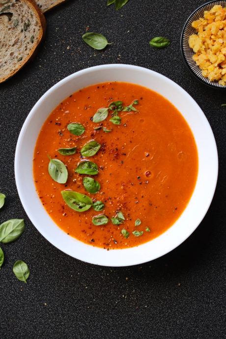 vellutata pomodori peperoni arrosto al forno lenticchie rosse