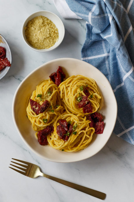 carbonara vegan zucca pomodori secchi