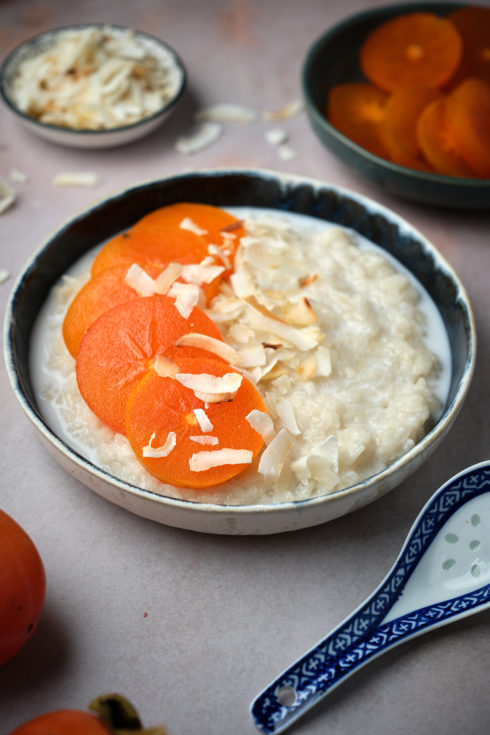 cachi sticky rice mango Budino di riso glutinoso con cachi vegan